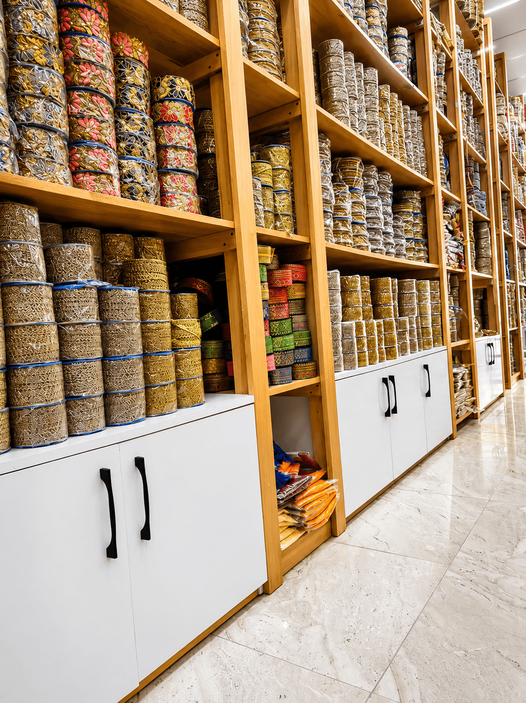 Showroom textile Ksar Hellal — galons et tissus, vue 1